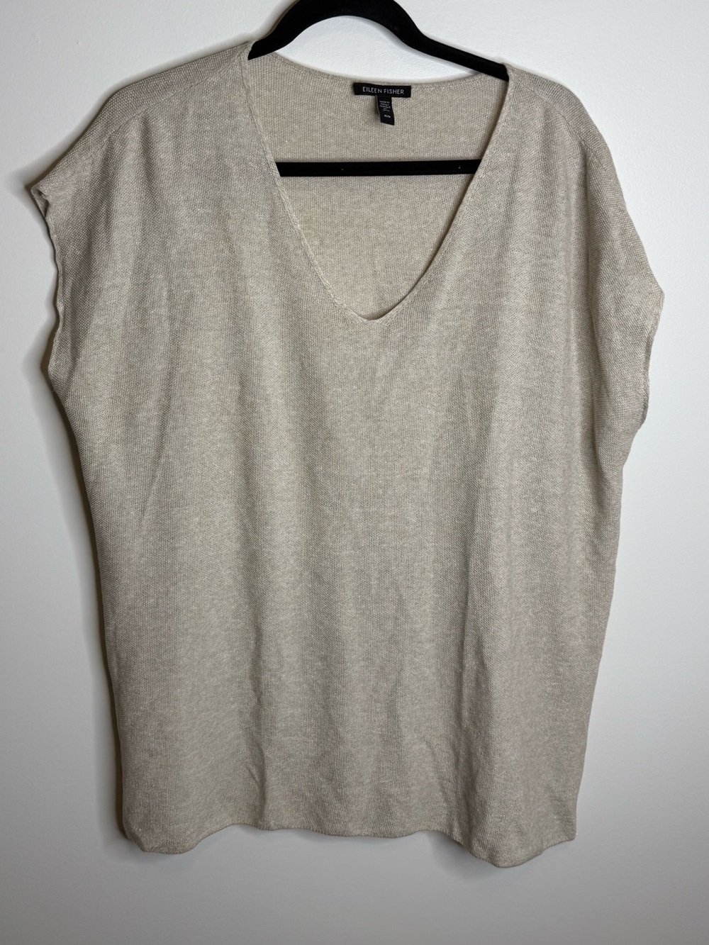 Eileen Fisher Light Beige V-Neck Knit Tank Top medium